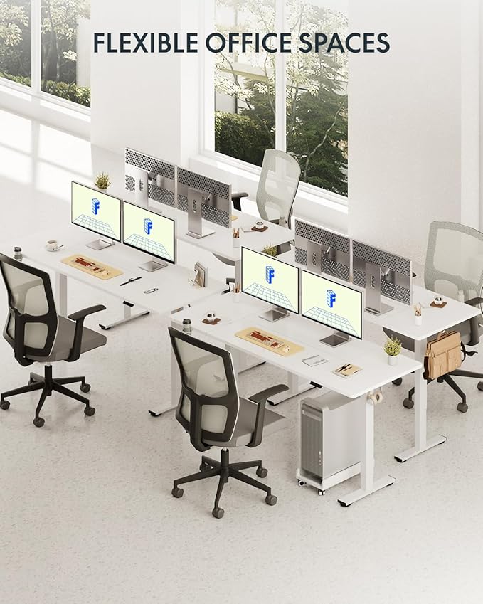 FLEXISPOT 71x32 Inch Electric Large Standing Desk for Home & Office, Spacious Splice Board Desk with Cable Management & Organizer, Cup Holder & Hook, White