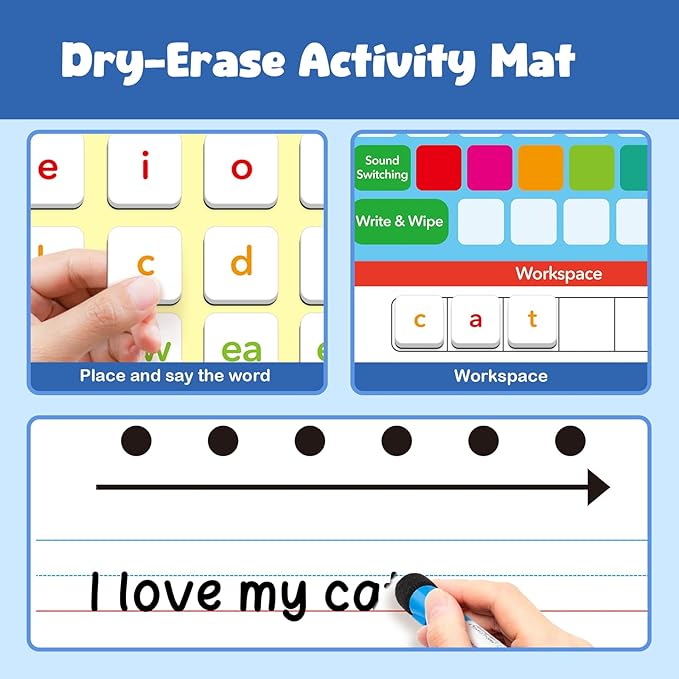Aizweb Phonics Magnetic Letter Tiles,All-in-one Magnetic Phonics Kit,Reading &Spelling Games with Dry-Erase Boards&Storage Case,Phonics Games for Preschool Pre k& Kindergarten Classroom Learning