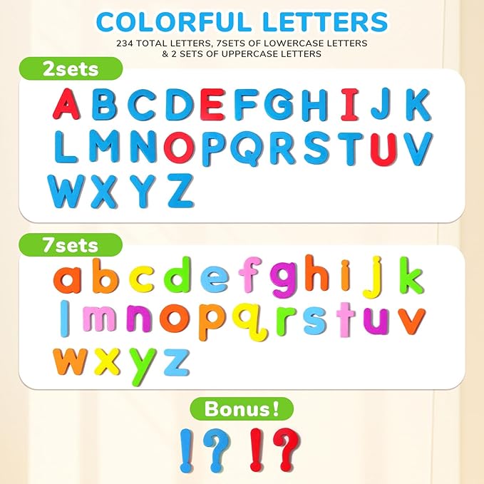 JoyCat Classroom Magnetic Letters Kit Colorful 234 Pcs with Double-Sided Magnet Board - Foam Alphabet Letters for Preschool Kids Toddler Spelling and Learning - Fridge Magnets ABC Education Toys