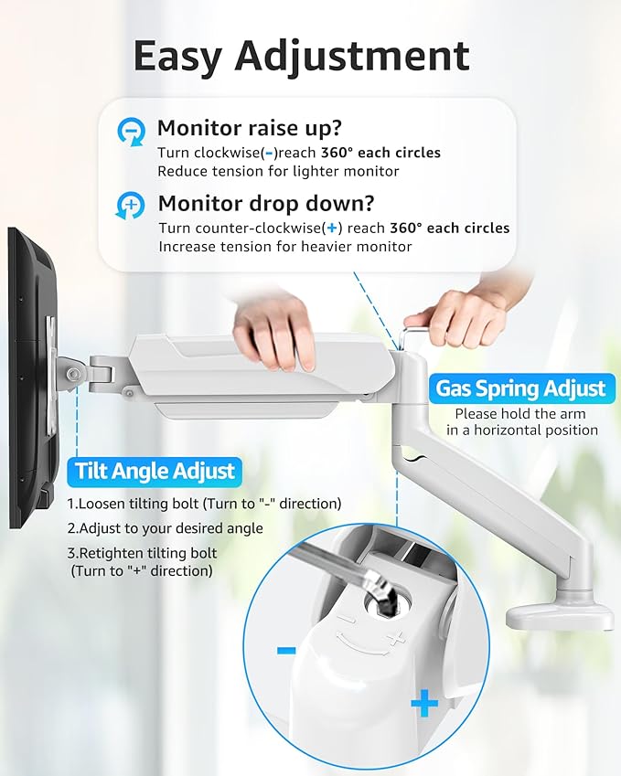 MOUNTUP Single Monitor Desk Mount Holds Screen up to 32 inch, Height Adjustable Monitor Arm, Computer Monitors Stand with Clamp/Grommet Mounting Base, VESA Mounts Fit 4.4-17.6lbs Computer