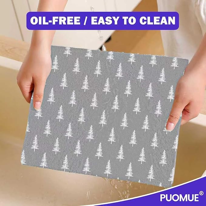 55 Pack Microfiber Christmas Cleaning Cloth Roll, Tear Away Reusable Towels, 11" X 9", Ultra Absorbent & Lint Free Microfiber Cloth for Cleaning Cars, Kitchen, and Window, Christmas Tree