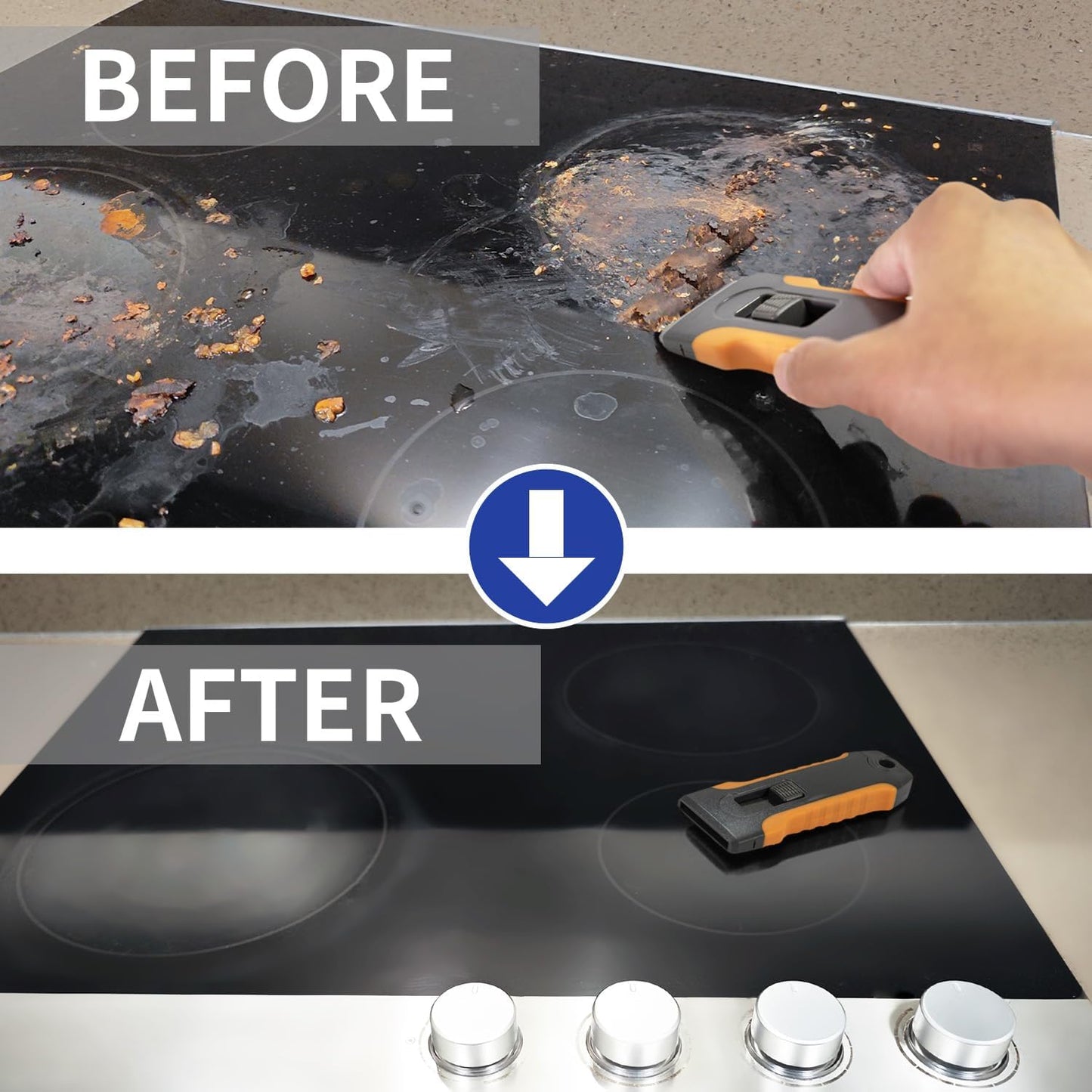 Razor Blade Scraper Tool with 15pcs Extra Blades, Cleaning Razor Scraper for Glass, Glass Top Stove Scraper for Oven Door, Cooktop Scraper, Glass Scraper Cleaning Paint from Glass (Gray)