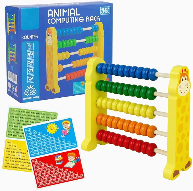Sealive Wooden Counting Toy - 50 Beads Abacus for Kids Math, Cartoon Giraffe Counters for Kids, Counting Toys for Preschool Learning & Development, Develops Coordination, Motor Skills