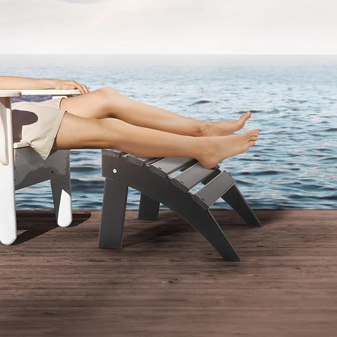 VEVOR Adirondack Ottoman, 18.7L x 19.7W x 13H Inch HDPE Plastic Folding Adirondack Ottoman, Weather-Resistant Foot Rest for Adirondack Chair, Widely Used for Outside Porch Pool Lawn Backyard, Black