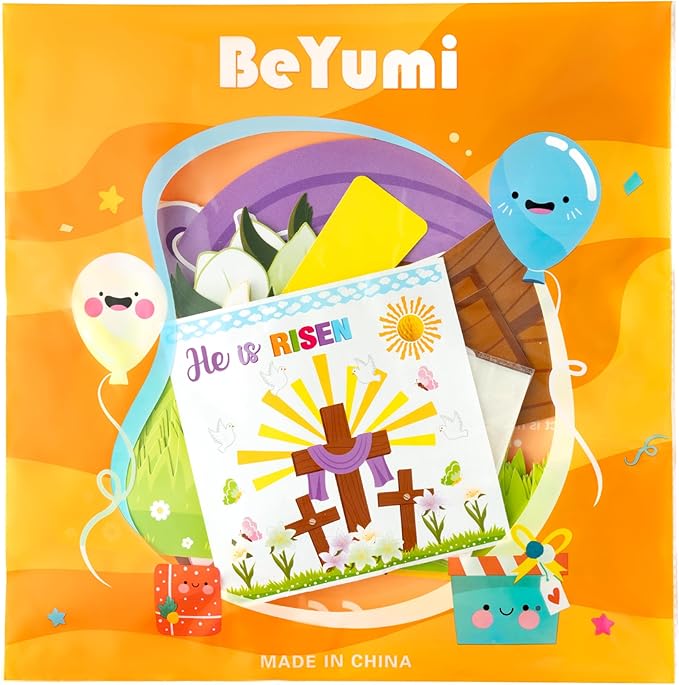 BeYumi 95Pcs Easter He is Risen Cross Bulletin Board Set Sun Honeycomb Jesus Resurrection Cross Lily Cutouts Trim Border Christian Religious Bible Sunday School Classroom Chalkboard Church Decoration