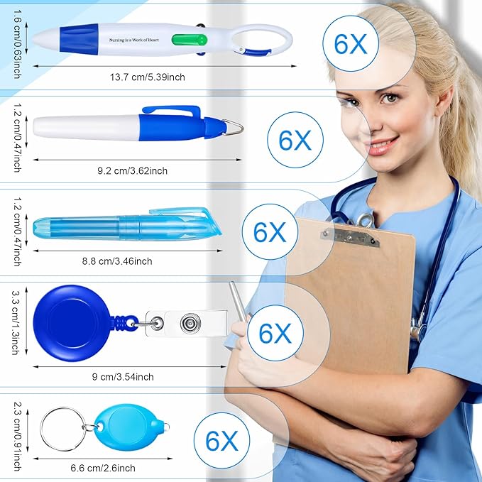 Chinco 30 Pcs Retractable Shuttle Pen Clip with Mini Highlighter Nurse Badge Pen Neon Marker LED Keychain Ring Clip