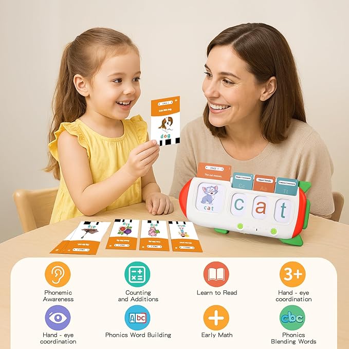 Phonics Flash Cards for Kids 3-8 - Learn to Read, Letter Sounds & Word Blending, Master Math Challenge- Homeschool Classroom Phonemic Awareness Toy, Preschool Kindergarten Learning Activities Gift