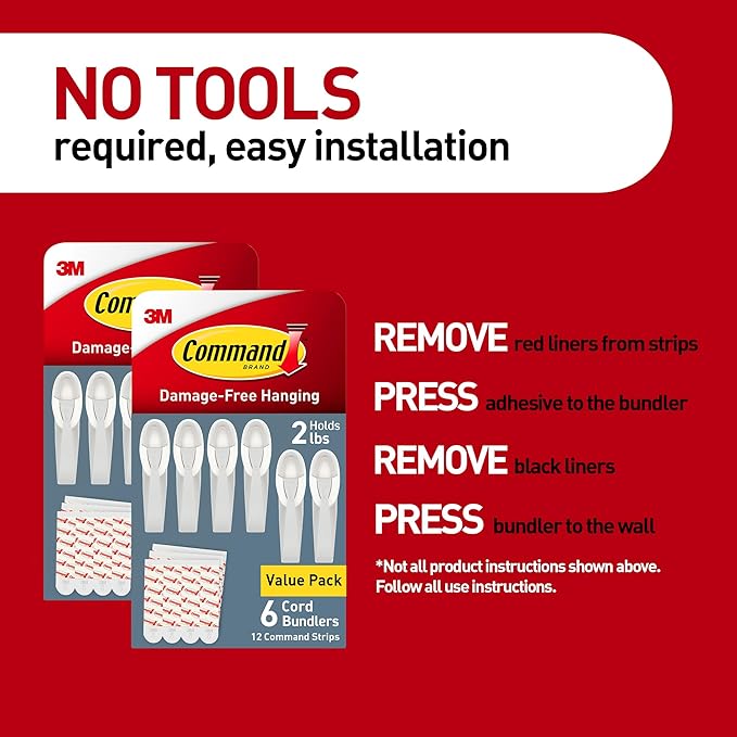 Command Cord Bundlers, Damage-Free Hanging Cord Organizer, No Tools Required for Hanging Electrical Cables, 12 Gray Bundlers and 24 Command Strips
