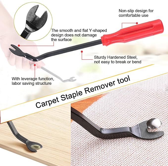 3Pcs Upholstery and Construction Staple Remover with Heavy Duty Staple Puller Remover, Tack Puller Tool, Carpet Nail Remover, for Furniture Floors Wall Wooden Case Carton Photo Frame