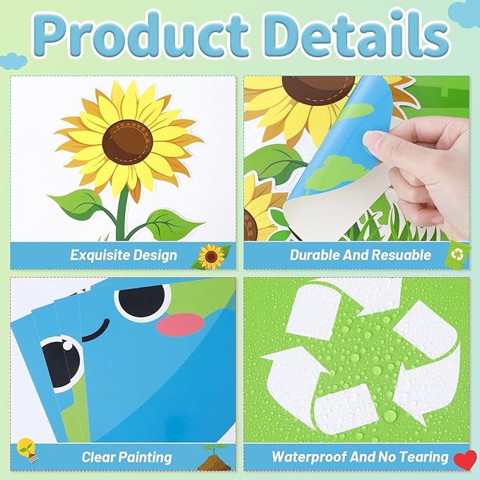 Earth Day Classroom Bulletin Board Set Environment Protection Classroom Decorations Spring Sunflower Grass Earth Paper Cutouts Educational Bulletin Board Borders for Elementary School Wall Door Decor