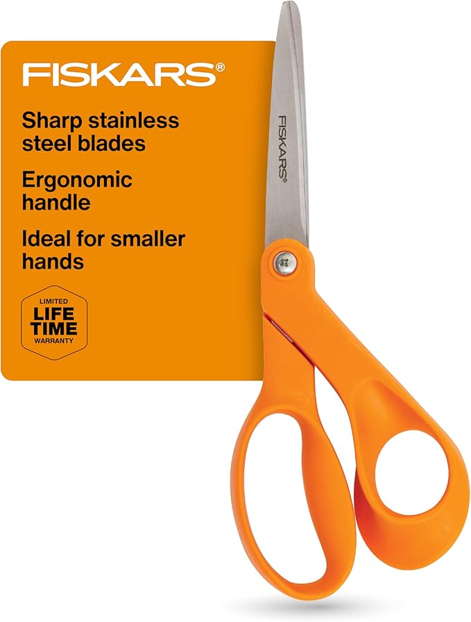 Fiskars Petite Original Orange-Handled Scissors, Crafting and Sewing Stainless Steel Scissors for Smaller Hands, Ergonomic Handle, Paper and Fabric Supplies for Office, Arts, and Crafts