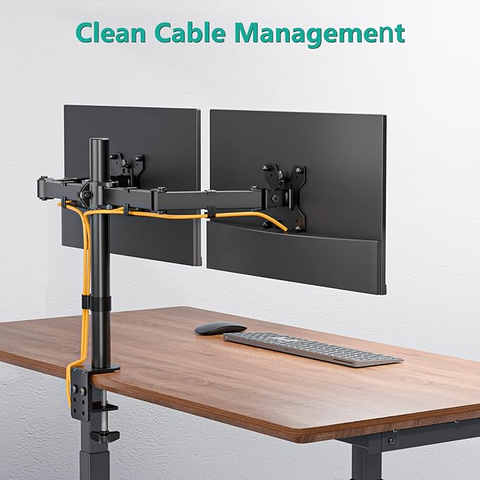WALI Dual Monitor Stand for Desk, Dual Monitor Mounts for 2 Monitors up to 27 inch, 2 Monitor Desk Mount Holds up to 22 lbs, Height Adjustable Swivel Tilt Rotation, 75x75/100x100mm (M002), Black