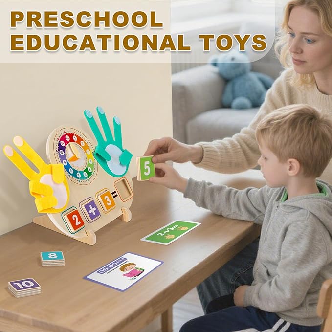 Educational 2 in 1 Math Manipulatives Number Counting Blocks & Teaching Clock for Kids, Preschool Learning Toys for Toddlers 3-5, Montessori Toys for 3-5 Year Old Boys Girls Birthday Gifts