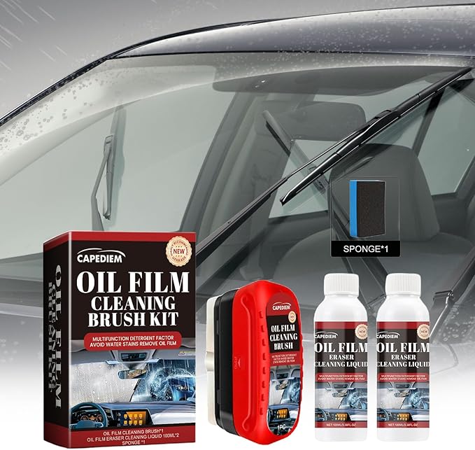 Automotive Oil Film Cleaning Brush for Car Windows, Glass Cleaning Board, Car Windshield Cleaner, Suitable for Windshield Glass Oil Film Remover (1, Red-black) (1, Red)