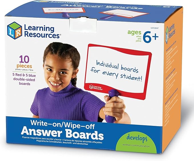 Learning Resources Write-on / Wipe-off Answer Boards, Set of 10 Erasable Boards, Ages 6+