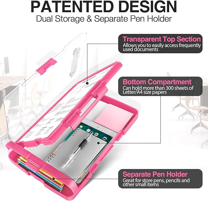 Sooez Original Clipboard with 2 Storage & Pen Holder, Heavy Duty Clip Boards 8.5x11 with Dual Storage, Clearview Dry Erase Coach Clipboard with Real Hinge, High Capacity, School & Office Supplies