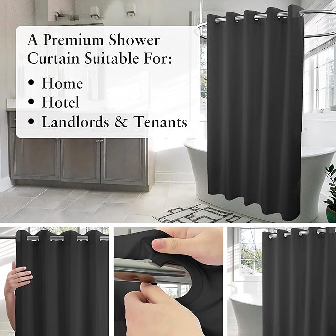 River Dream Extra Long No Hook Black Shower Curtain or Liner Soft Microfiber - 84" Length Fabric Shower Curtain Liner Set, Machine Washable & Water Repellent, Black, 71x86