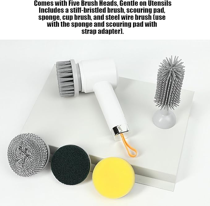 Electric Scrubber - 3-Level Adjustable Home Supplies with 5 Brush Heads | Bathroom Cleaning Brush | for Bathtub Tile Grout Floor Toilet Kitchen Wall Home Household Apartment Car Baseboard Washing
