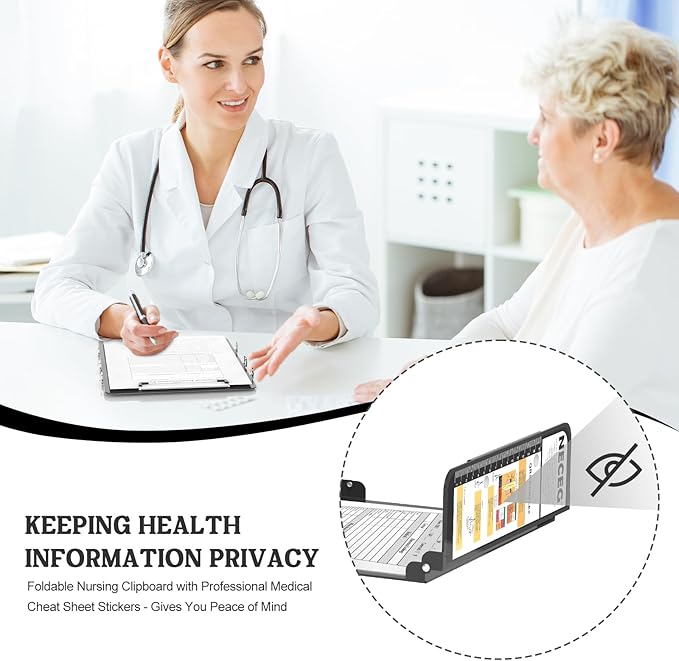 Nursing Clipboard Foldable-4 Layers Aluminum Nurse Foldable Clipboard Nursing Medical Edition Cheat Sheets, Pocket Size Pen Clip for Nurses Students School and Doctors-Black