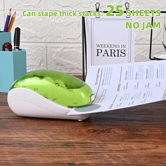 Electric Stapler，Including 2000 Staples and 1 Staple Remover, Suitable for Palm Size and high Comfort，25 Sheet Capacity, AC Adapter or Battery Powered，Battery not Included