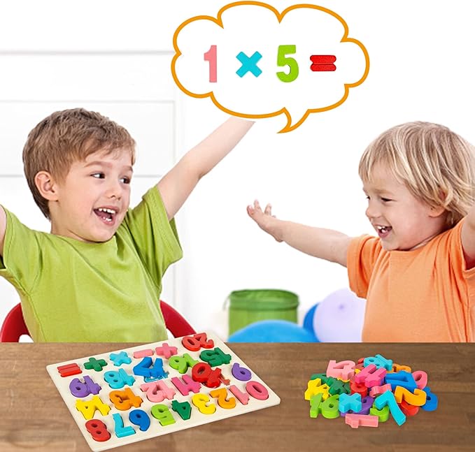 Attmu Number Puzzle Wooden Puzzles for Toddlers Toy, Shape Learning Toys with Puzzle Board & Number Blocks, Preschool Educational Toys Gifts for Girls Boys