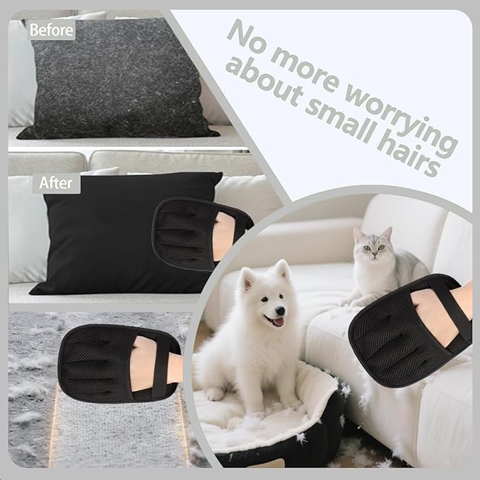 2-Pack Electrostatic Pet Hair Remover Gloves - Reusable Dog & Cat Hair Removal Brush for Furniture,Car Interiors,Bedding and Clothing