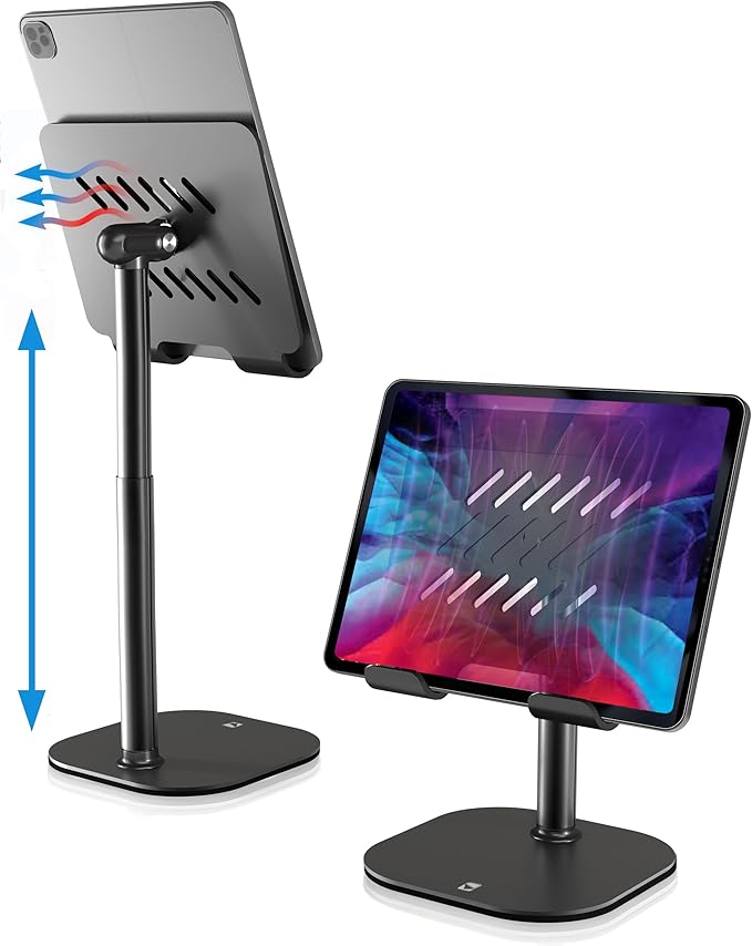 COOPER TabHolder, 7-10" Height Adjustable Tablet Stand, Premium iPad Stand for Desk, 270° Tilt iPad Holder for Desk, Tablet Holder, 15.6-17" Portable Monitor Support (Black)