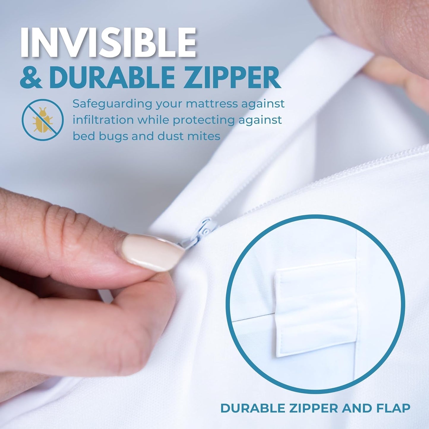 Queen Size 60x80” Premium Waterproof Zippered Mattress Encasement, 100% Cotton, Hypoallergenic, Six Sided Mattress Cover, Invisible Zippered, Soft Breathable up to 15" Deep - Rest Line