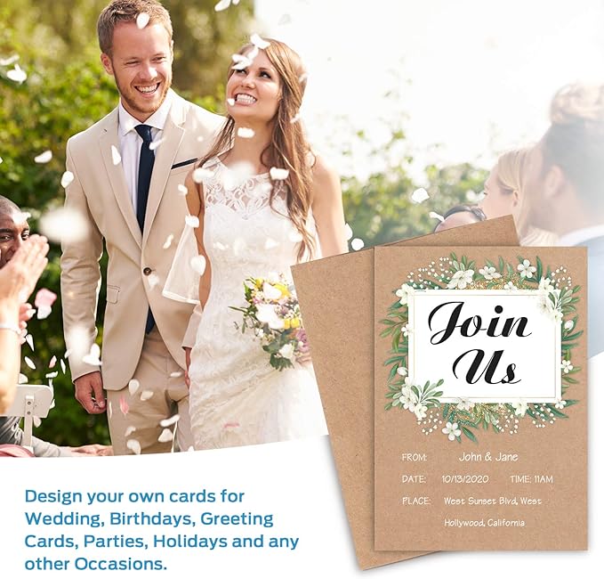 Ohuhu Blank Brown Kraft Cards and Envelopes 100 Pack - 5" x 7" Folded Cardstock Paper and A7 Envelopes for DIY Greeting Cards Wedding Birthday Invitations Baby Shower Thank You Cards and All Occasions