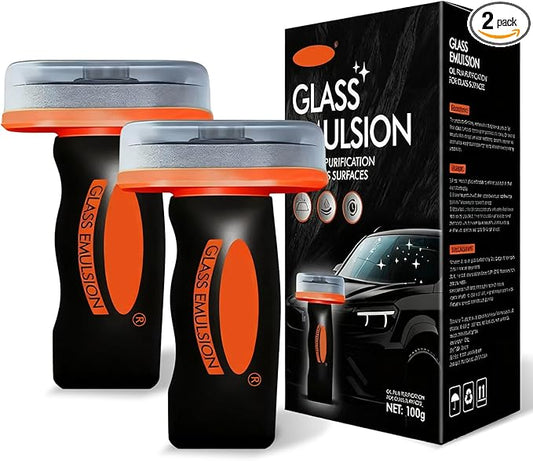 2pcs Glass Oil Film Remover for Car, Roll-On Glass Compound with Cleaning Board, Removes Oil Film & Smudges, Improve Windshield Clarity for Safe Driving