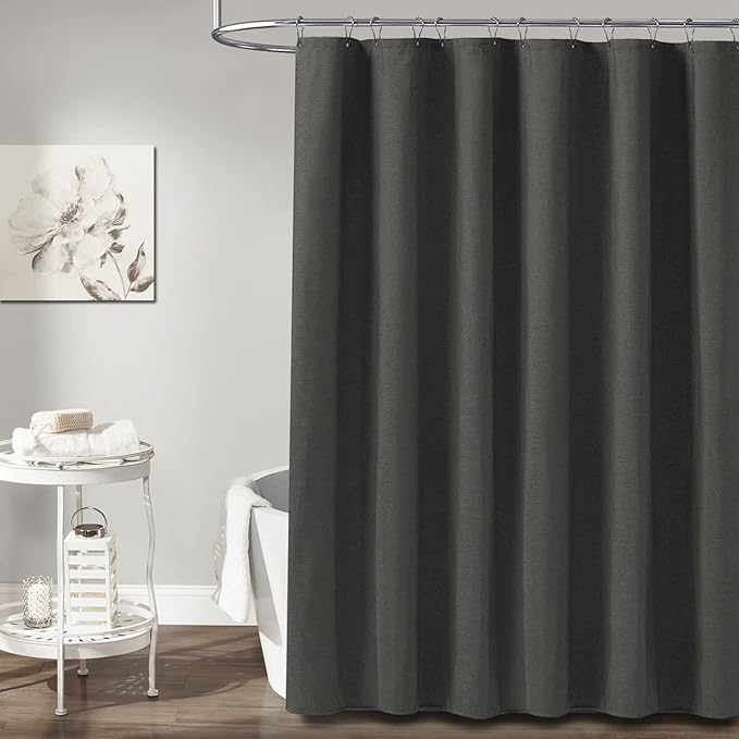 BTTN 78 Inch Long Shower Curtain, Gray Linen Textured Thick Weighted Fabric Shower Curtain Set with 12 Hooks, Tall Hotel Neutral Waterproof Polyester Shower Curtains for Bathroom, 72x78, Charcoal Grey