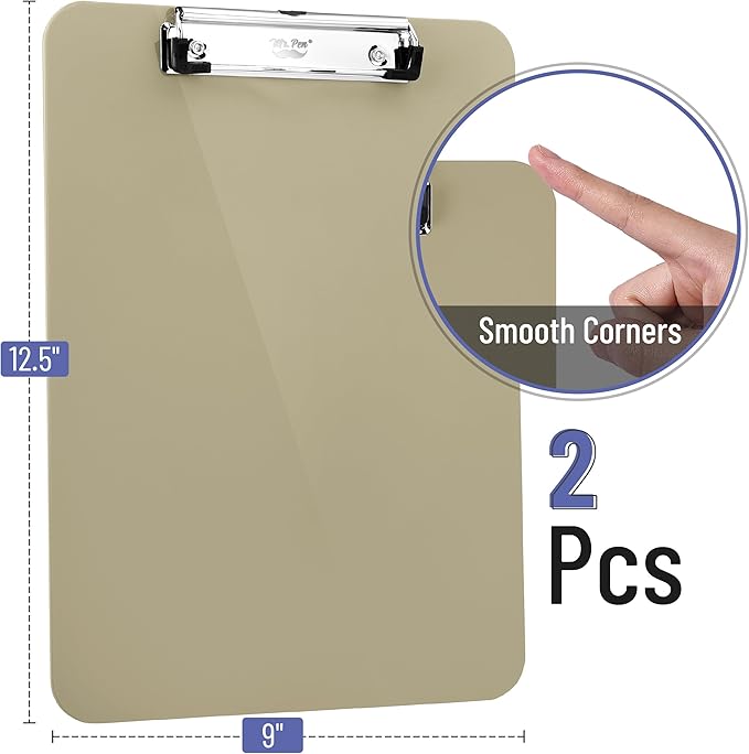 Mr. Pen- Plastic Clipboard, 12.5" x 9", 2 Pack, Faded Earthy Clipboard Plastic, Low-Profile Metal Clip with Retractable Hanging Hole