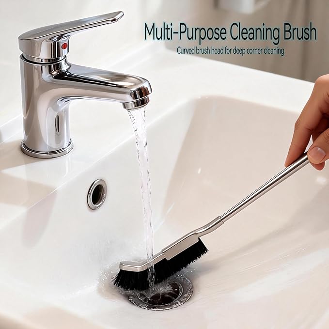2pcs Stainless Steel Long-Handled Crevice Cleaning Brush, a Powerful Multi-Purpose Household Cleaning Tool, Suitable for Cleaning deep crevices in Kitchen Sinks, Bathroom Tiles, Window Tracks, etc