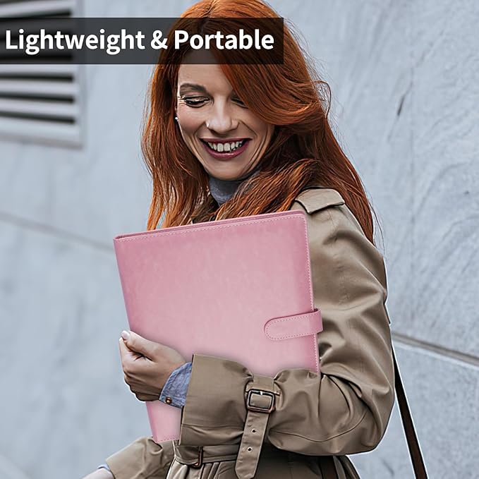 Professional Padfolio with Clipboard, Faux Leather Portfolio Folder Binder, Legal Pad Holder for A4 Letter Size Notepad, Resume, Writing, Ideal Organizer for Business Office Conference (Pink)