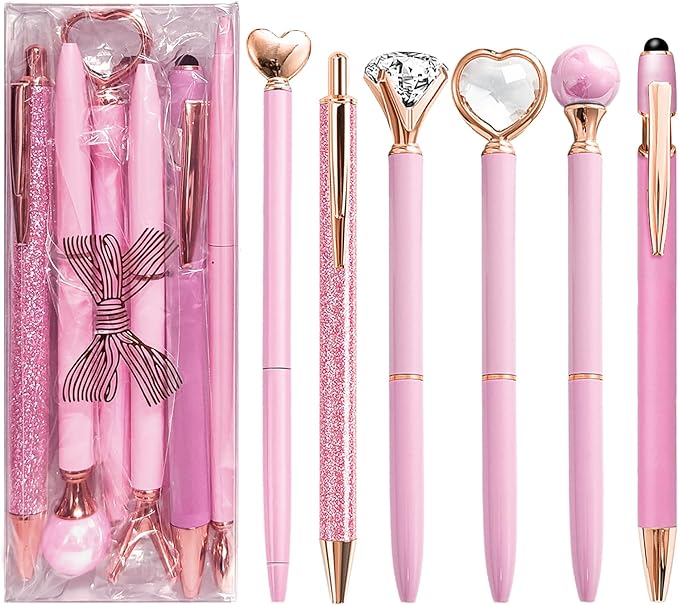 Pink Pens for Women, 6 Pcs Cute Pens Ballpoint Pen Bulk, 1.0mm Medium Point Black Ink, Office and School Supplies Fancy Nice Pen Gifts for Girls Nurse Teacher (Pink)
