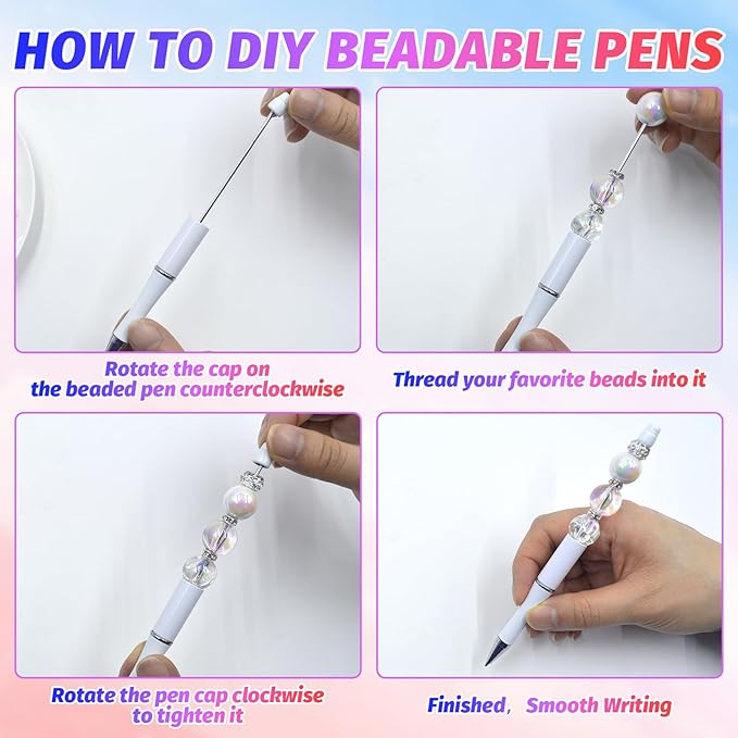 150 Pieces DIY Beadable Pen Kit – 50 Plastic Ballpoint Pens with Refills & Bags – School Supplies, Office Accessories & Decorative Items for Students & Teachers (Black and White)