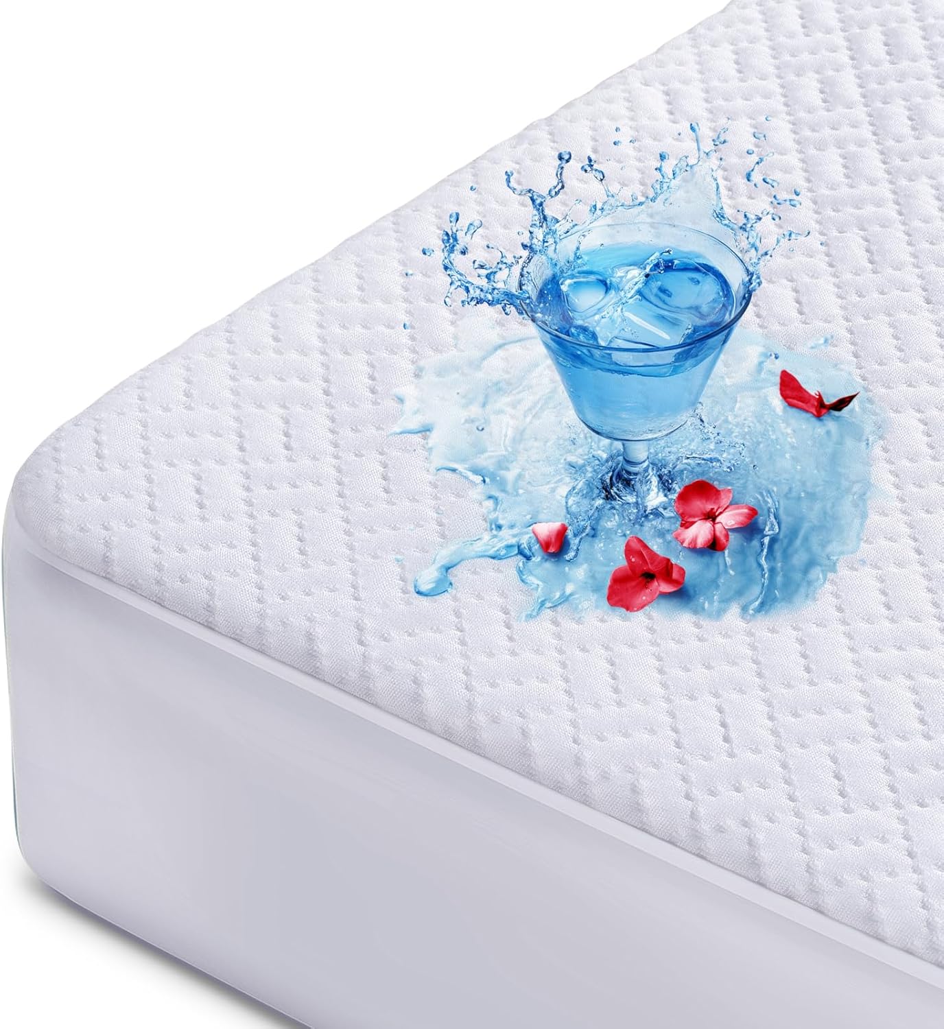 Hanherry 100% Waterproof Mattress Protector King Size, Mattress Cover 3D Air Fabric Cooling Mattress Pad Cover Smooth Soft Breathable Noiseless, 8''-21'' Deep Pocket