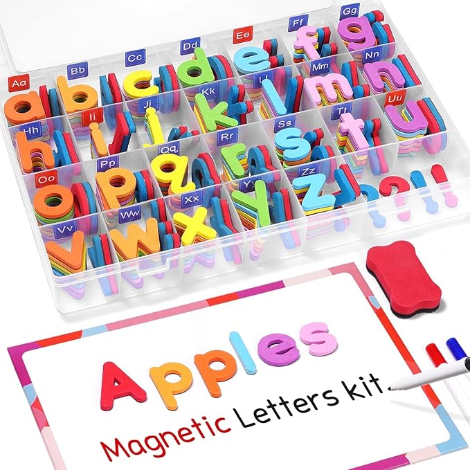 Classroom Magnetic Letters Kit Colorful 234 Pcs with Double - Side Magnet Board - Foam Alphabet Letters for Preschool Kids Toddler Spelling and Learning - Fridge Magnets ABC Education Toys