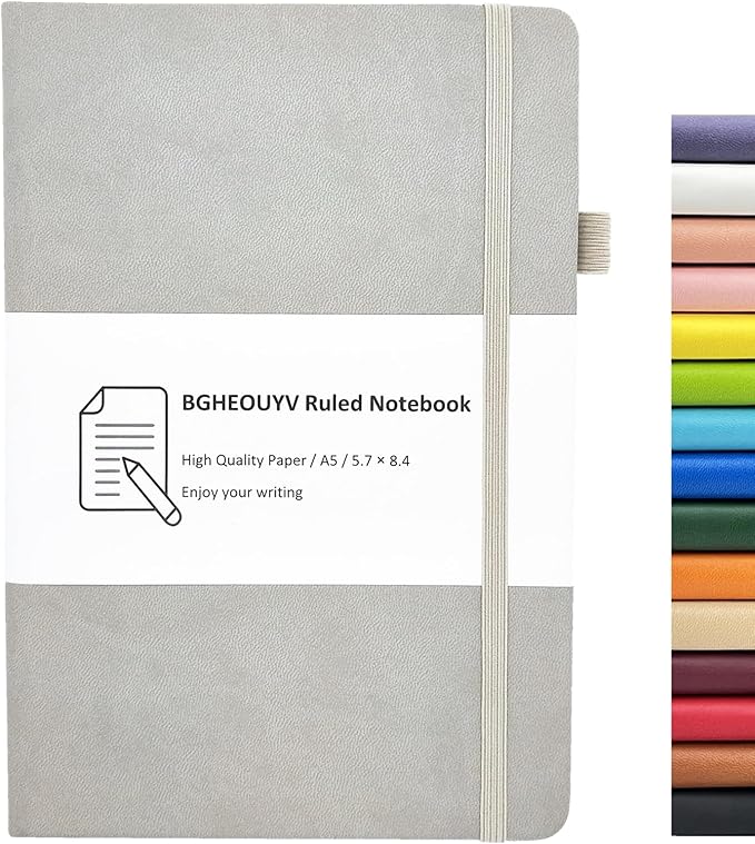 Notebook Journal, College Ruled Notebook Lined A5 160 Pages,Hard Cover Journals for Writing, Notebooks for Work Office School Women Men,5.7 inches x 8.4 inches(Light Grey)