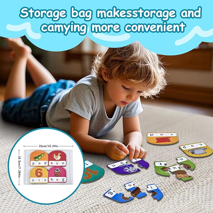 CVC Puzzle Cards for Kids: 20 Pieces Phonics & Spelling Games for Toddlers, Preschool & Kindergarten – Ideal for Speech Therapy & Early Learning Classrooms, Preschool Classroom Must Have