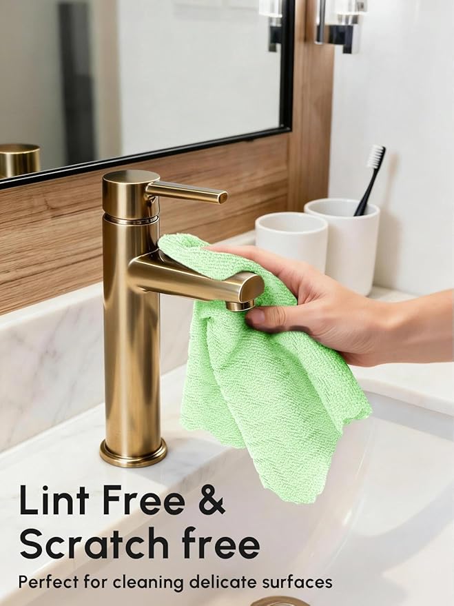 Microfiber Cleaning Cloths Roll, 75 Pack Tear Away Microfiber Towels Roll, 12" x 12" Lint Free Rags, Reusable Cleaning Cloths, Washable, Scratch Free,Ultra Absorbent Dish Rags(Green Ripple)