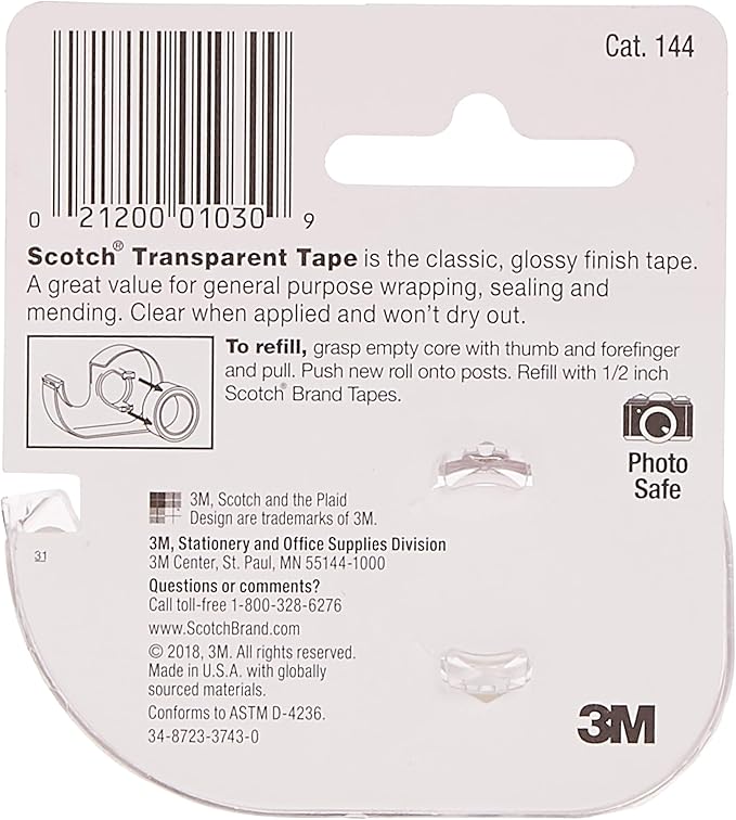 Scotch Transparent Tape 12'' X 4501 ea,(Pack of 3)