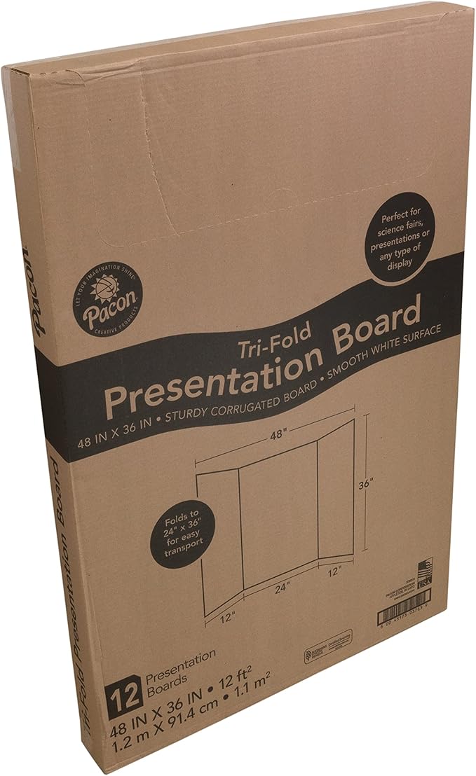 Pacon Presentation Boards, Single Wall, White, 48" x 36", 12 Count
