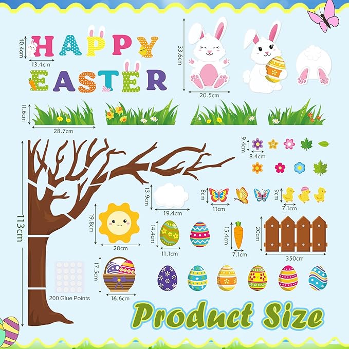 Pasimy Easter Bulletin Board Decorations Set Christian Easter Classroom Decorations Easter Bunny Egg Paper Cut Outs for School Nursery Spring Easter Birthday Party Supplies(Easter Egg)