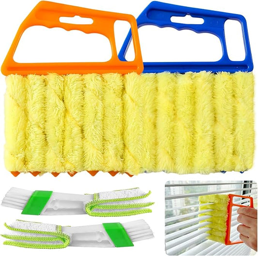 4Pcs Blind Cleaner Duster Tool Set with 7-Finger & 3-Finger Brushes，Washable Multi-Surface Dusting Kit for Wood Blinds, Venetian Blinds, AC Vents, Car Vents, Shutters & Fans (Orange+Blue)