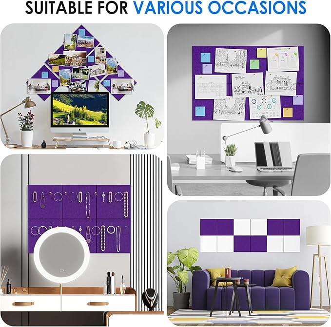 MaxGear Large Cork Board for Wall 36" x 24", Violet Bulletin Board, 6 Pack Felt Wall Tiles with Pushpins, Cork Boards for Office Push Pin Board Tack Board Felt Board