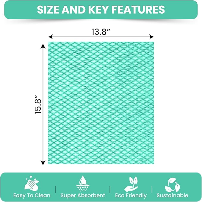 Disposable Cleaning Cloths 50 Packs, 13.8"x15.8" Reusable Kitchen Towels, Soft Absorbent Multipurpose Household Cleaning Towels, Disposable Dish Cloths for Kitchen, Stove, Bathroom, Handy Wipes, Green