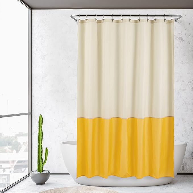 ALYVIA SPRING Waterproof Fabric Shower Curtain Liner - Soft & Light-Weight Cloth Shower Liner, 3 Bottom Magnets, Hotel Quality & Machine Washable - Standard Size 72x72, Cream and Yellow