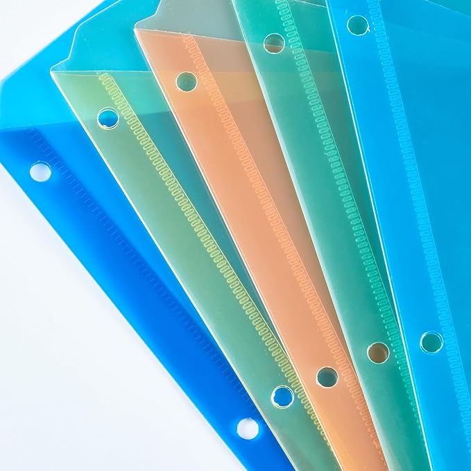 Amazon Basics Binder Organizer, Plastic Document Folders, File Jacket, 3-Hole Punch, 9.3 x 11.2 inches, Assorted Colors, 25-Pack