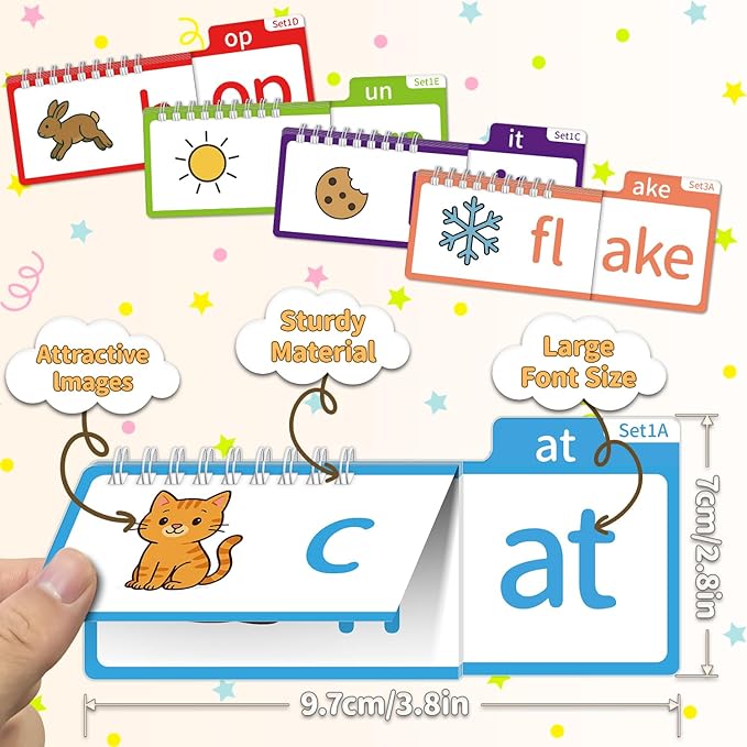 Phonics Flash Cards Word Family Build Book, 40 Read & Rhyme Flip Books, Learn to Read for Kids Ages 4-8, Engaging Educational Tools for Preschool-Kindergarten, Fun Sight Words & Phonics Games